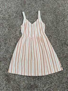 Roxy Peach and White Striped Sleeveless Dress
